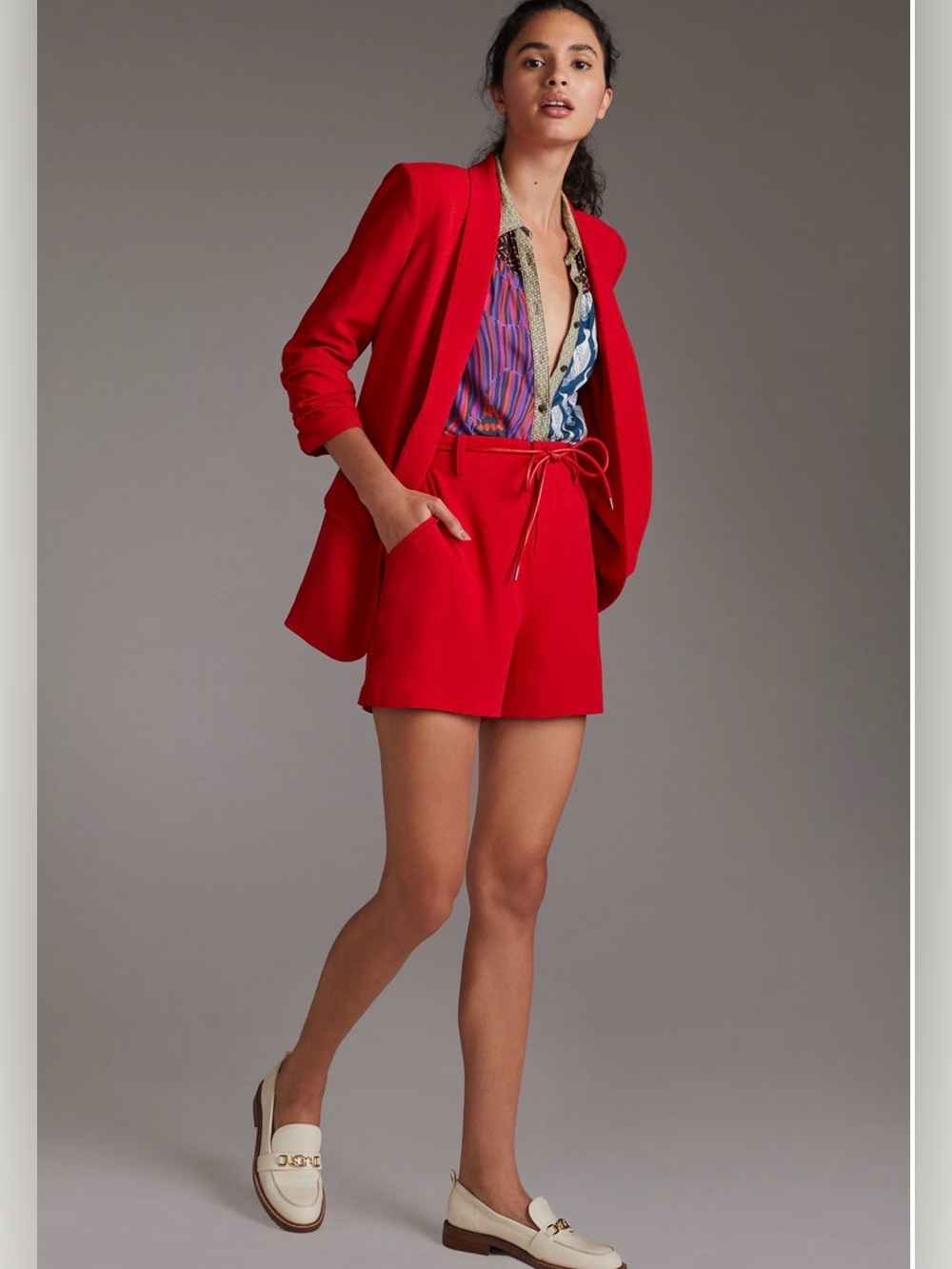 Mare Mare x Anthropologie Red Two Piece Set- Blazer M and Shorts L - Picture 2 of 10